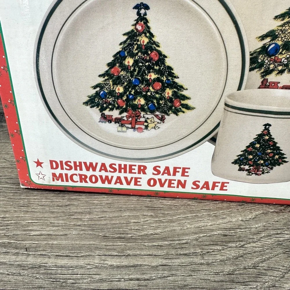 CR Seasons 16 Pcs Christmas Tree Stoneware Dinner Set Dishes Bowls Cups Platters